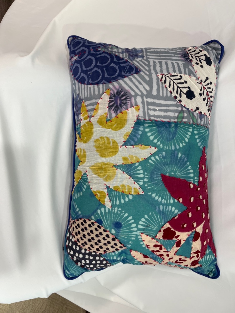 Anthropologie Patchwork Throw Pillow - Blue Teal Multicolor 14”x20”